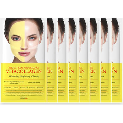 Masque Visage Feuille Dermafix Perfect Real Performance Vita Collagen 8 Feuilles - Masque Éclaircissant Anti-Âge pour Raffermissement et Éclat 8 sheets
