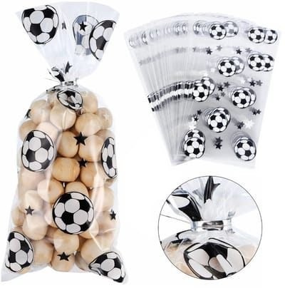 50x Uitdeelzakjes Voetbal - 12.5x27.5cm - Traktatie Zakjes Voor Uitdeelcadeautjes - Uitdeelzakjes Kinderfeestje - Verjaardag - Feestje - Voetbal Print - 12.5 x 27.5 cm - 50 Stuks