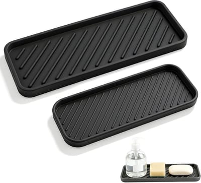 Gootsteenorganizer set van 2, zwarte afdruipmat voor keuken en badkamer, ideaal voor sponzen, borstels en zeep, 30,5 x 12 cm en 23 x 9 cm