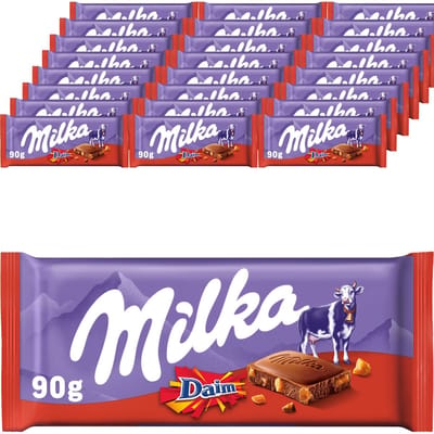 Milka Chocolade Reep Daim - Doos 24 x 90g - Chocoladerepen en Tabletten - Voorraad - Verjaardag Cadeau Vrouw of Man - Geschenkset voor Man en Vrouw