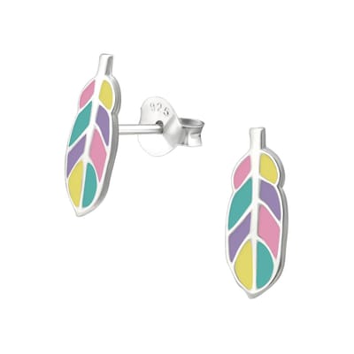 WeLoveSilver - kinderoorbellen - oorstekers met gekleurde veren - 925 Zilver