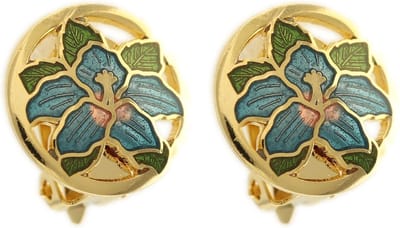 Behave - Dames oorbellen clip bloem petrolblauw retro stijl - 2,5 cm