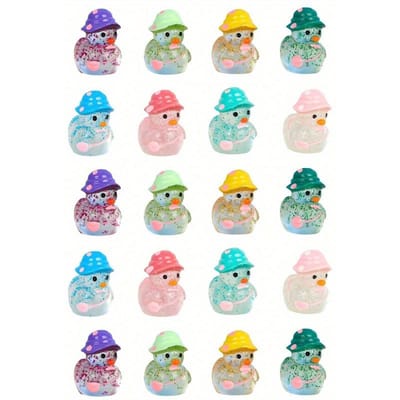 Lichtgevende flitsmini-eenden, miniatuur eend met hoeden, fluorescentie-feeëntuindecoratie, schattig dierenmicrolandschap 1pc Random veelkleurig