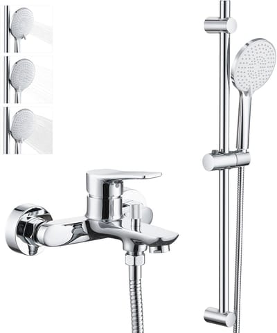 Auralum Max Badkraan - Doucheset - Badmengkraan - 70 cm Glijstang - 3 Functies Douchekop - 150 mm Hartafstand - Waterbesparend - Chroom