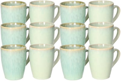 Siaki Koffiemok / theemok Faye - groen - set 12x - 340 ml - mokken - kerammiek - tas