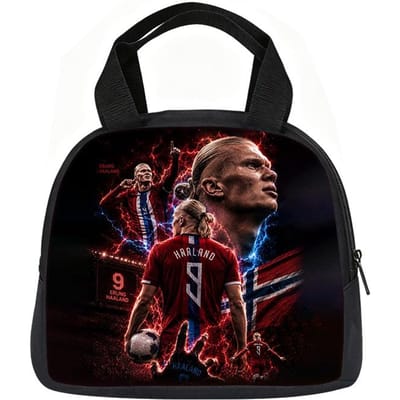 Leer, Reizen Handtas Geïsoleerde Lunchtas Herbruikbare Haaland Lunchbox Voetbalster Student Bento Voedselcontainer Zakken