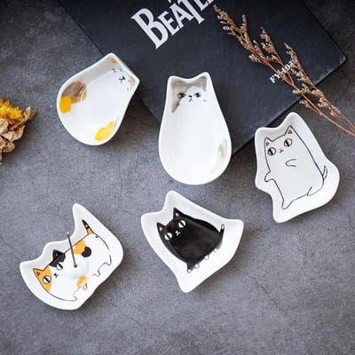 5-delige Set Japanse Stijl Boodschappen Dieren Wierookhouder Draadrek Wierookhouder Kat Keramisch Olie Schotel Bord Decoratie Creatief Huis white