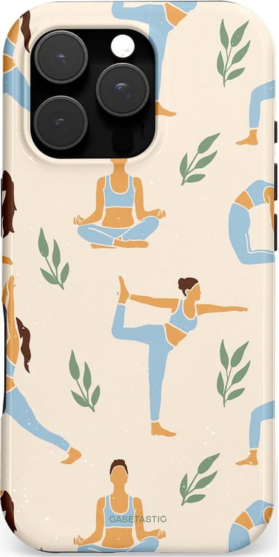 Casetastic hoesje geschikt voor Apple iPhone 16 Pro - MagSafe - Dubbellaagse bescherming - Yoga zen - Fashion Case - Crème Lichtgrijs Lichtblauw