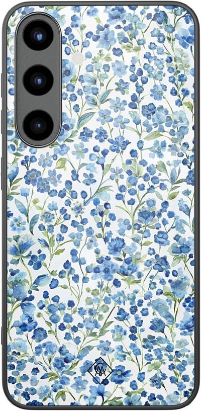 Casimoda® hoesje - Geschikt voor Samsung Galaxy S25 - Vintage Blue Floral - Luxe Hard Case Zwart - Backcover telefoonhoesje - Blauw