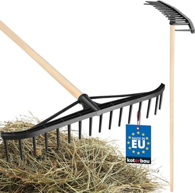 KOTARBAU® Bladhark, Tuinhark, Kunststof Bladhark, 55 cm, met Houten Steel, Lichtgewicht Hark, Ergonomisch Ontwerp, Bladbezem voor Tuin, Zwart & Natuurlijke Houtkleur