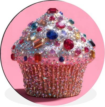 WallCircle - Wandcirkel - Muurcirkel - Cupcake - Kleurrijk - Edelstenen - Aluminium - Dibond - 30x30 cm - Binnen en Buiten