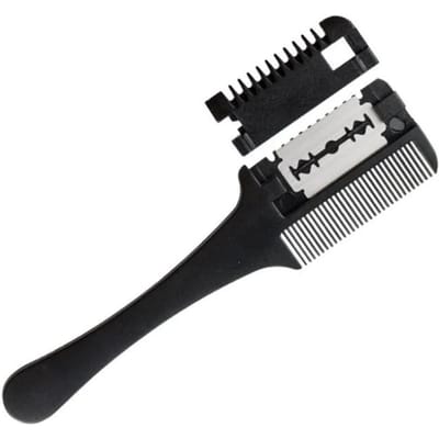 Zwart Handvat Haarborstels met Scheermesjes Haarknipkam Barbiersschaar Uitdunnende Kapsalon Kapsel DIY Styling Tools