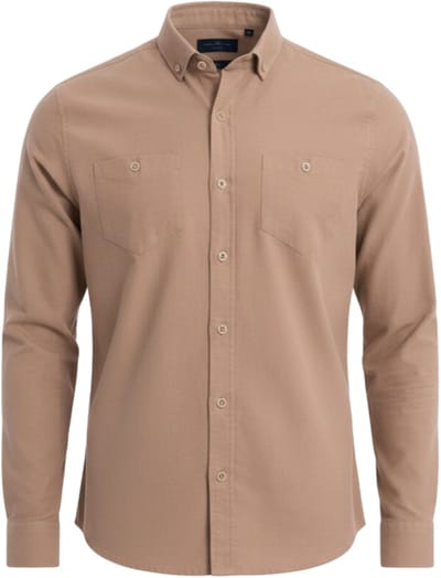 OMBRE Overhemd - Regular Fit - Linnen - Lange Mouw Koffie S