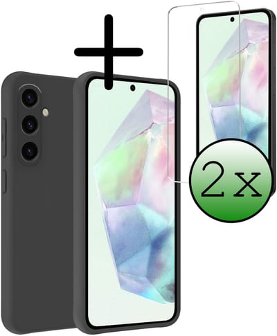 Hoesje Met 2x Screenprotector - Geschikt voor Samsung Galaxy A36 - Sterk & Shockproof - Back Cover - Siliconen Case - Telefoon Hoes - Zwart