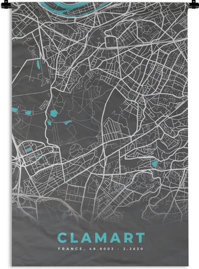 Wandkleed - Wanddoek - Clamart - Plattegrond - Kaart - Stadskaart - Frankrijk - 120x180 cm - Wandtapijt