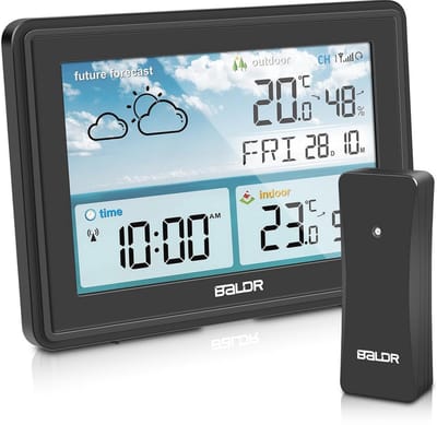 Draadloos Weerstation met Buiten- en Binnensensor, Thermometer en Hygrometer, Kleurendisplay en Radioklok