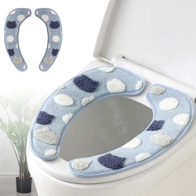 Set van 2 paar Zachte Lamsvacht WC-brilkussens (Blauw) – Comfortabele, Sneldrogende Toiletbrilhoezen met Sterke Hechting, voor Warme Hygiëne in de Badkamer
