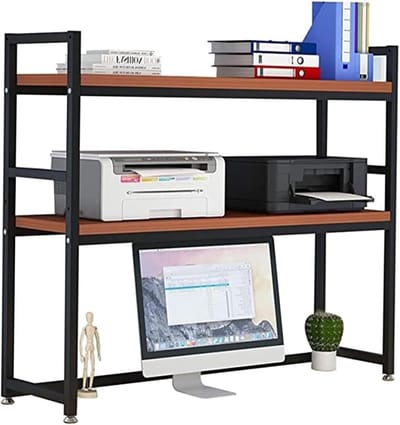 Bureaurek met niveaus - Opbergrek bureau - Bureau organiseren - Stabiel metalen frame - 65x30x90cm - Zwart