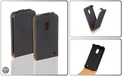 LELYCASE Lederen Flip Case Cover Hoesje Nokia Lumia 620 Zwart
