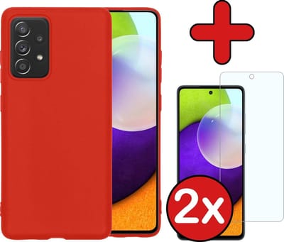 Hoesje - Met 2x Screenprotector - Geschikt voor Samsung Galaxy A52 - Sterk & Shockproof - Telefoon Hoes - Back Cover - Siliconen Case - Telefoonhoes - Rood