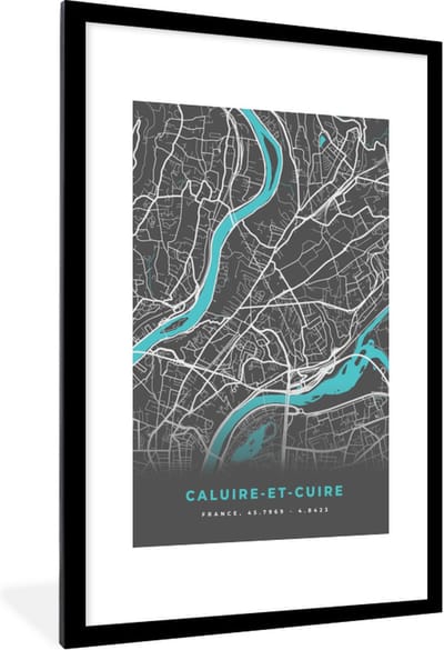 Fotolijst incl. Poster - Caluire-et-Cuire - Frankrijk - Stadskaart - Kaart - Plattegrond - 80x120 cm - Posterlijst