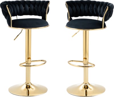 Merax Luxe Barkrukken Set van 2 - Barkruk - Barstoel met Voetensteun en Rugleuning - Zwart met Goud