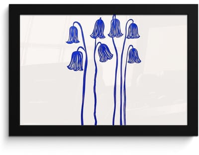 Poster in lijst - Fotolijst 30x20 cm - Posters - Bloemen - Blauw - Lijnen - Bloemblaadjes - Posterlijst zwart - Decoratie - Wanddecoratie woonkamer - Muurdecoratie slaapkamer