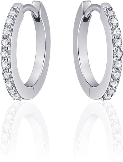 Jewels Inc. - Oorbellen - Oorringen met Scharnier - Vlak gezet met Zirkonia - 2mm Breed - 18mmØ - Gerhodineerd Zilver 925