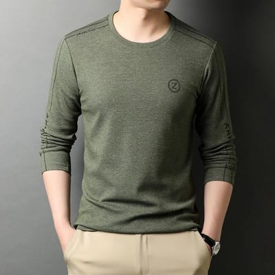 Print Tendance Style Coréen Nouveau Printemps T-shirt Homme Mode Col Rond Fond Manches Longues T-shirt Haut Homme XL gray