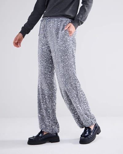 Summum Woman Pants Sequins Velours Cloud Size: 40 | Straight Pants Outlet | Dames | Grijs