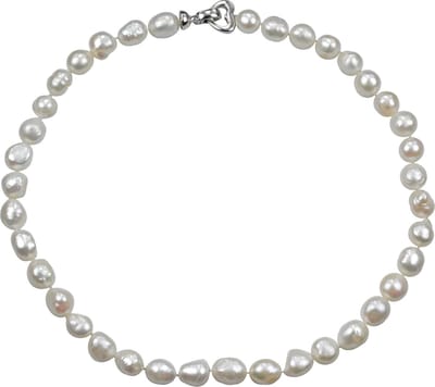 Zoetwater parelketting Big Round Pearl - echte parels - handgeknoopt - wit - zilver - luxe sieraden zakje - parelketting dames