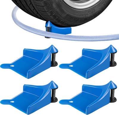 4 stuks - autoslanggeleider - anti-opwindapparaat - bandenslangrol voor het wassen van auto's - detailbandenslanggeleider voorkomt dat de hogedrukreinigerslang onder de wielen vast komt te zitten - blauw