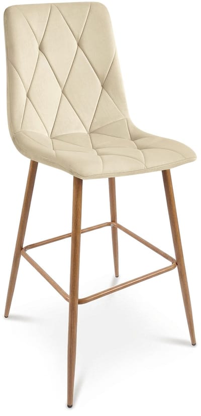 Barkruk LIBRA - Lichtbeige fluweel - Eikenlook metalen poten - Modern design