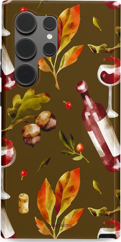 Casetastic Hoesje Geschikt voor Samsung S24 Ultra - Stijlvolle Beschermende Duo-layer Case - Rode Wijn Bladeren