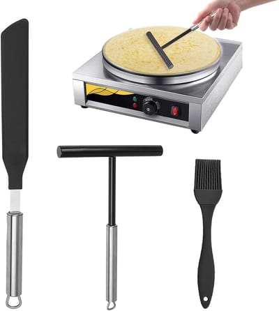 SnelShoppen - Pancake Divider Set voor Perfecte Pannenkoeken, Spatel, Siliconen Kwast, Keuken Accessoires, T-vorm, 3-delig, Zwart, Voor Bakken en Koke