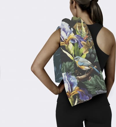 HIP Yoga / Reishanddoek "bloemen en vogels" - Antraciet - (75x180 cm) - Microvezel