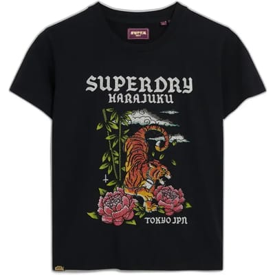 Superdry - Tattoo Rhinestone getailleerd T-shirt - Dames - T-shirts