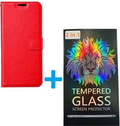 Portemonnee Book Case Hoesje + 2x Screenprotector Glas Geschikt voor: Samsung Galaxy A15 - Rood
