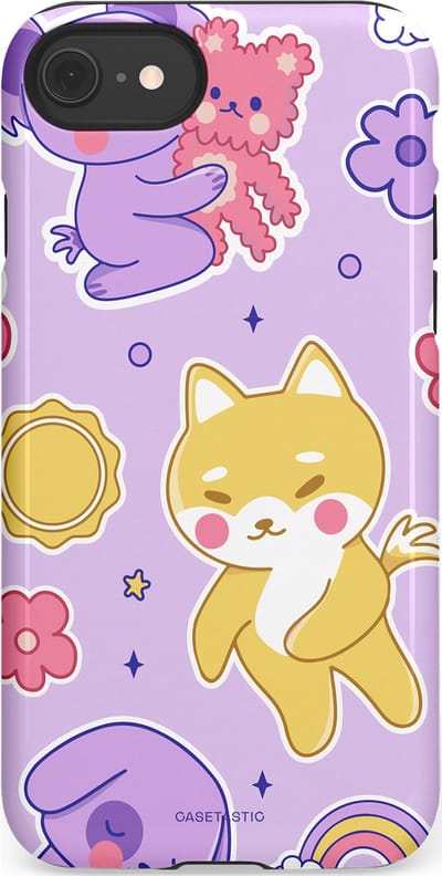 Casetastic hoesje geschikt voor Apple iPhone SE / Apple iPhone 7 / Apple iPhone 8 - Dubbellaagse bescherming - Knuffelvriendjes - Fashion Case - Lichtroze Lila Goud