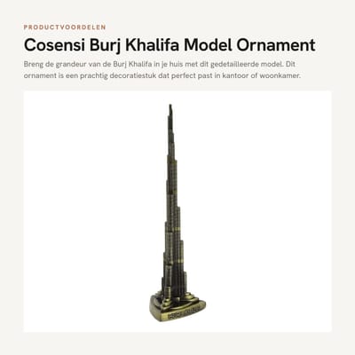 Dailygoods- Torenmodel 18cm - Burj Khalifa Souvenir - Architectuur Ornament - Legering Model - Metalen Decor - Vintage Ontwerp - Architectuurmodel