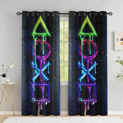 Rideaux Néon Manette de Jeu Rideaux Cool Gamer pour Fenêtre 2 Panneaux Chambre de Garçon Chambre d'Adolescent Décoration d'Intérieur 50W60H(CM)X2PCS&Grommet Top