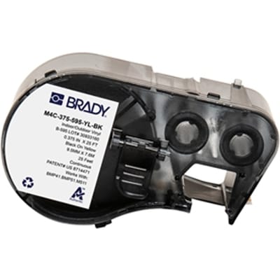Brady M4C-375-595-YL-BK tape vinyl zwart op geel | 9,53 mm x 7,62 m (origineel)