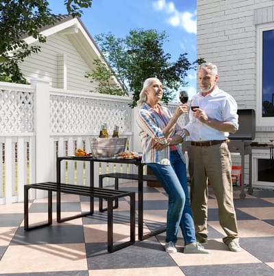 MIVRAY Tuinset 110 x 55 x 70 cm - 3-Delige Zitgroep Met Tafel En 2 Banken - Voor Tuin En Terras - Metaal Zwart