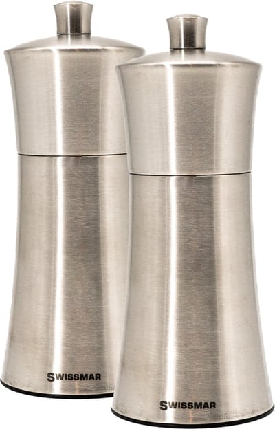 SWISSMAR - Torre peper en zoutmolen set - 15cm - Roestvrijstalen - Pepermolen - Zoutmolen - 2 Stuks - Instelbare maalgraad - Luxe kwaliteit - Hervulbaar - Peper molen - Houtmolen - Zout molen - Huis Cadeautje - Keuken accesoires