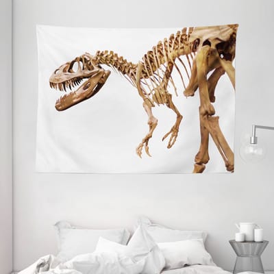 ABAKUHAUS Dinosaurus Wandtapijt, Archeologiethema T-Rex, 150 x 110 cm, Licht karamelwit