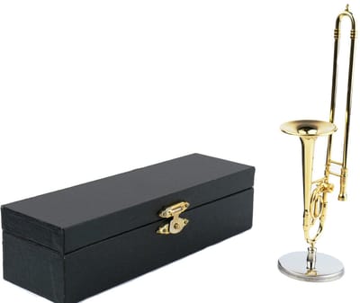 Music Gifts - Miniatuurinstrument Ventiel trombone – Gepolijste Messing Replica met Verchroomde Standaard en Luxe Geschenkdoos