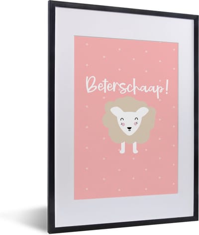 Fotolijst incl. Poster - Beterschap - Spreuken - Schaap - 30x40 cm - Posterlijst