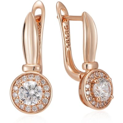 Boucles d'oreilles pendantes rondes couleur or rose simples pour femmes, accessoires de luxe en zircon naturel, bijoux fins pour mariée beige