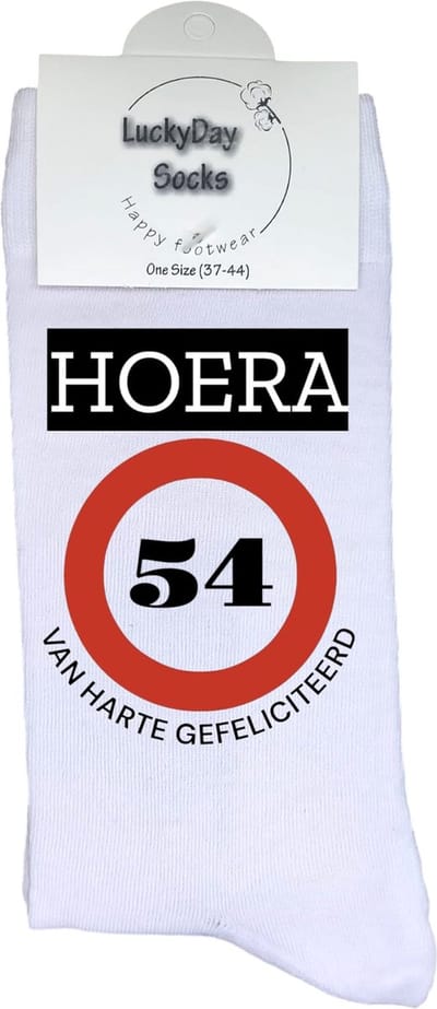 54 jaar Sokken - Gefeliciteerd - Jarig - Verjaardag - Grappige cadeau - Cadeau voor vrouw man - Kado - Verjaardags sokken - Verjaardags cadeau - Sokken waar je vrolijk van wordt - Maat 37-44