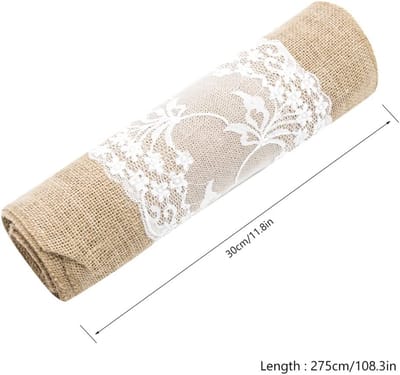 Tafelloper Jute met Kant - 10 Stuks - 30 cm Breed, 275 cm Rol - Vintage Bruiloft Decoratie